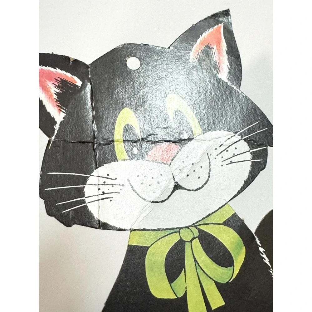 Vintage Honeycomb Halloween Decoration Black Cat on Pumpkin fall decor